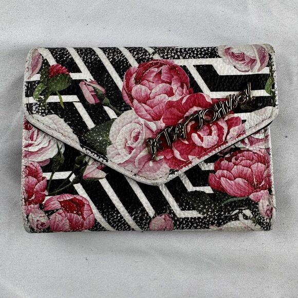Betsey Johnson Accessories - Betsey Johnson Womens Wallet Pink Rose Floral w White & Black Snap Closure Logo